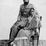 Sikh soldier and his wife. Photographed early 1930's, Punjab