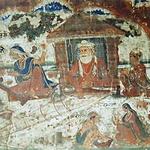 Rare fresco Bhagat Kabir weaving at his traditional khaddi and Mai Loi spinning. Once adored Akal Takht walls, but destroyed whe