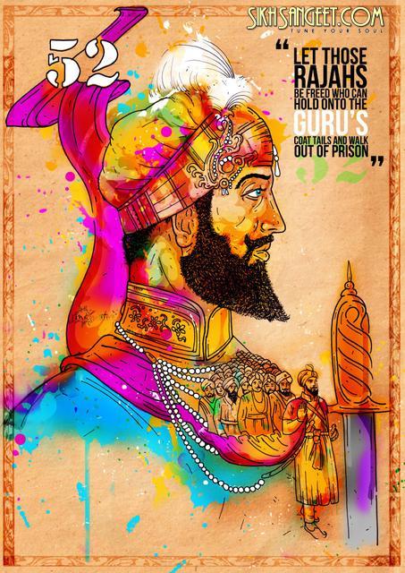Guru Hargobind Ji and 52 Kings (by Inkquisitive Illustration)