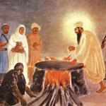Guru Arjan Dev Ji Maharaj sitting on hot cauldron